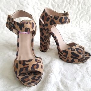 Mix No. 6 Leopard Suede Platform Block Heel Sandal